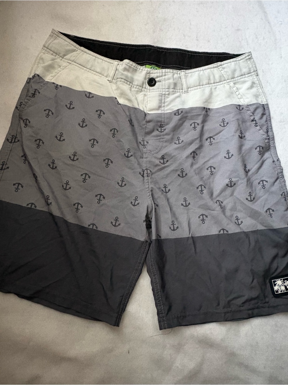Striped Gray Anchor-Print Men’s Swim Board Shorts